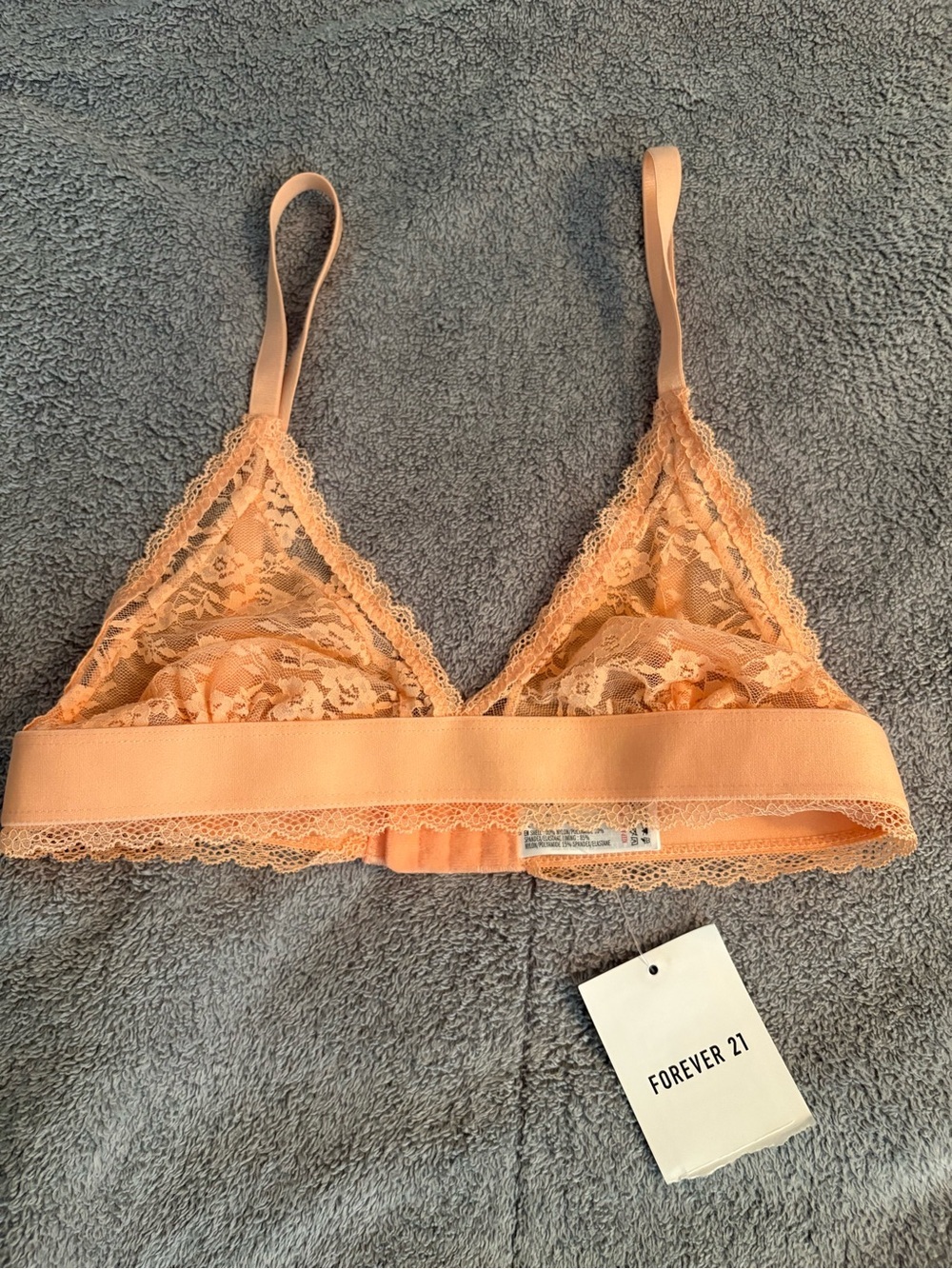 NWT Forever 21 Apricot Bralette No Underwire Adjustable Straps Sheer Lace